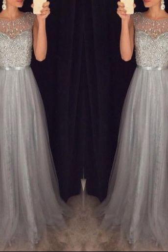 2016 New Arrival Cap Sleeves Beading Prom Dresses,Charming Gray Evening Dresses,A-line Modest Prom Gowns,Long Prom Gowns, girls party dress, homecoming dress , 2018 short sexy prom dress