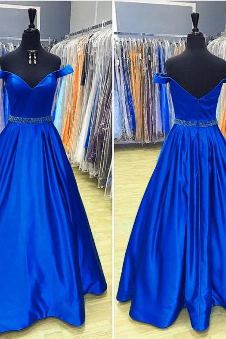 Royal Blue Prom Dresses,Long Satin Evening Gowns,V Neck Prom Dress,Sexy Off Shoulder Formal Dresses,2018 Sexy Backless Prom Dress, Custom Made Women Gowns ,Plus Size Maxi Dress