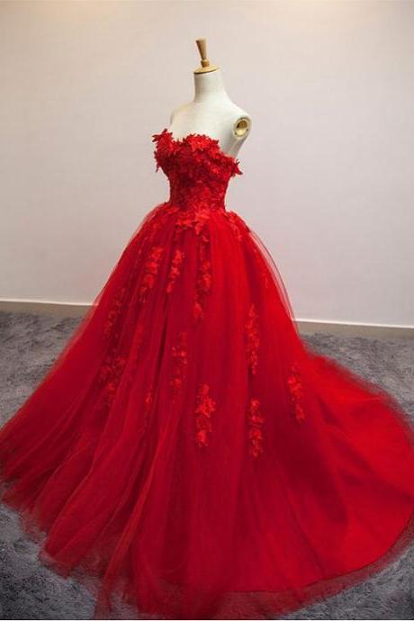 Generous Prom Dress,floral Prom Dress, Quinceanera Prom Dress,fashion Prom Dress, Party Dress, 2018 Evening Dress，off Shoulder Red Quinceanera