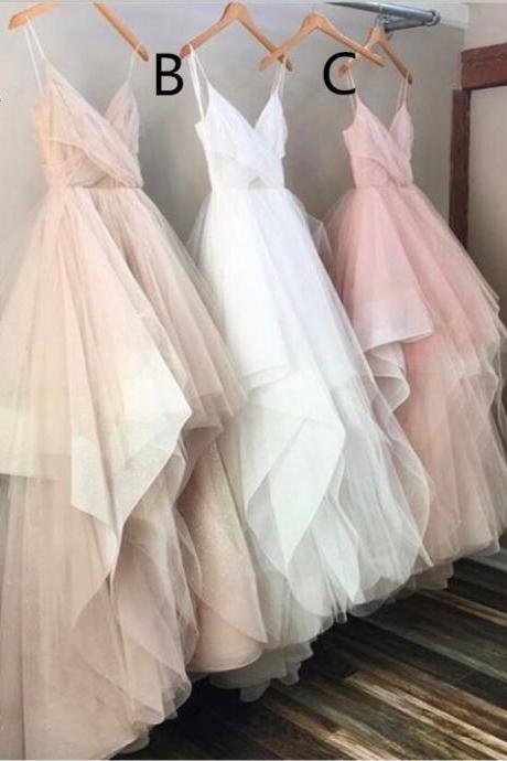 Spaghetti Straps Sweetheart Prom Dress,asymmetry Tulle Prom Dresses,unique Wedding Dress,evening Dress,plus Size Prom Gowns,party Dresses，2018
