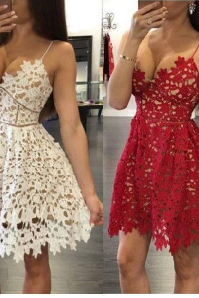 Lace Homecoming Dress,spaghetti Straps Homecoming Dress,unique V-neck Homecoming Gown,mini Graduation Dress,prom Dress For Teens,2018 Sexy Short