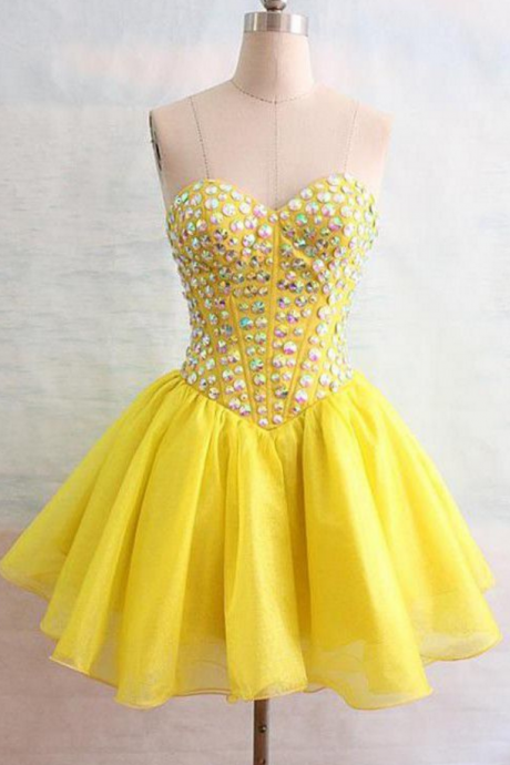Homecoming Dresses Pink Sleeveless Laced Up Beaded Short Sweetheart Neckline A Lines，yellow Mini Cocktail Dresss,plus Size Wedding Party Gowns