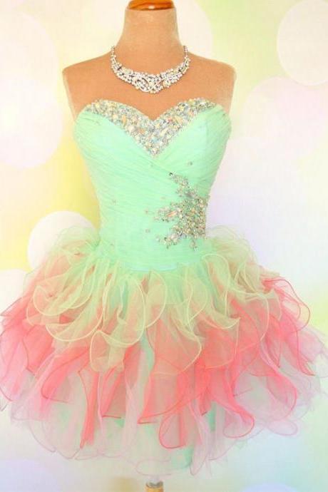 2018 Plus Size Crystal Beaded Short Prom Dresses Tulle Mini Homecoming Dresses Custom Made Graduation Gowns ,short Cocktail Gowns ,pageant Gowns