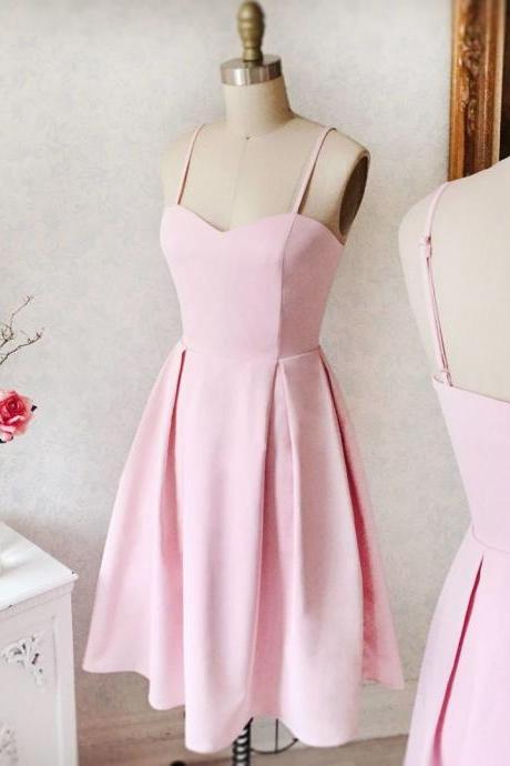 Charming Prom Dress, A Line Pink Short Homecoming Dress, Spaghetti Straps Prom Gown，2018 Pink Party Dress. Wedding Party Gowns ,Girls Pageant Dress