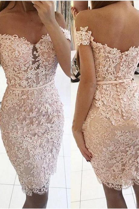 Lace Homecoming Dresses, Sexy Short Sheath Off-the-shoulder Homecoming Dress 2018, Sexy Lace Evening Dress, Short Prom Dress, Lace Prom Dress,