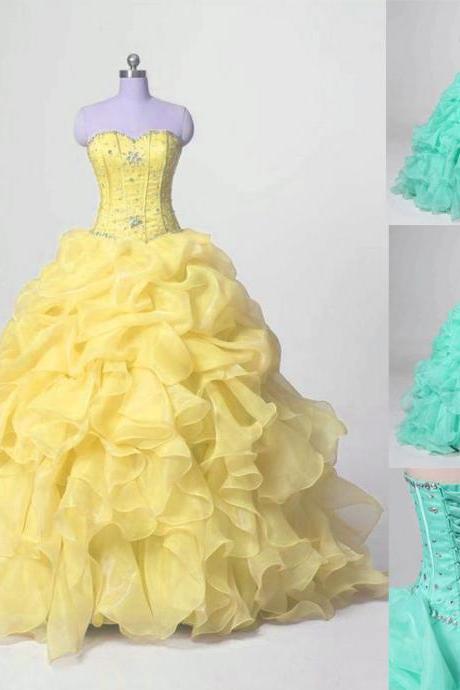 Sweet 16 Quinceanera Dresses Ball Gown Formal Prom Party Wedding Dress Custom,2018 Yellow Beaded Prom Dresses, Wedding Ball Gowns Dresses, Women