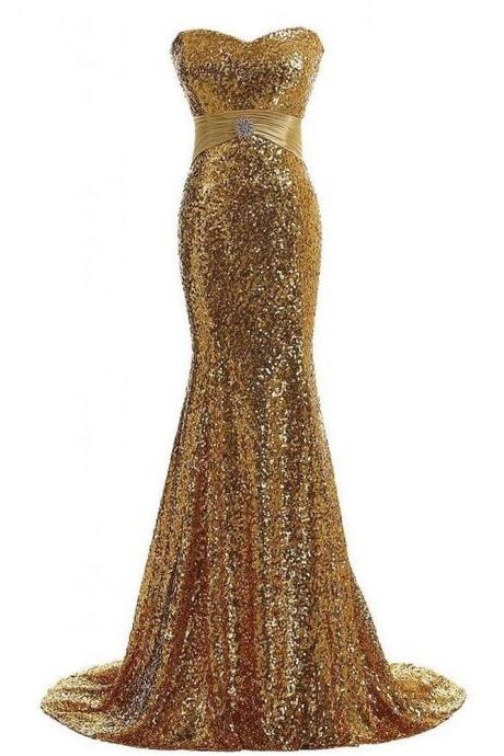 Sexy Gold Sequined Mermaid Prom Dresses 2018 Shiny Plus Size Formal Evening Dresses Off Shoulder Wedding Bridesmaid Dresses , Wedding Party