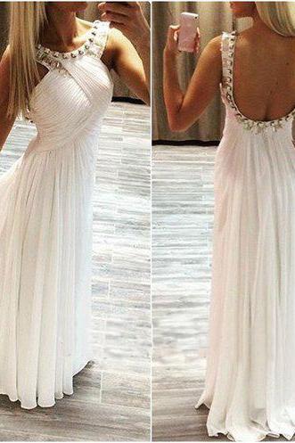Backless Prom Dresses,white Prom Dress,backless Prom Gown,open Back Prom Dresses,open Backs Evening Gowns, Evening Gown,chiffon Party Dressfor