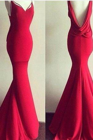 Red Long Prom Dress, 2018 Mermaid Long Prom Dress, Formal Evening Dress， Sexy Backless Prom Gowns , Formal Evening Dress, Wedding Party Gowns 