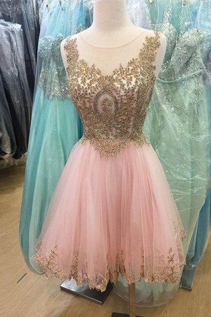 homecoming dresses,pink tulle short prom dress for teens, pink homecoming dress,.2018 Sexy Gold Lace Cocktail Dresses, Wedding Girls Gowns .Women Party Gowns 