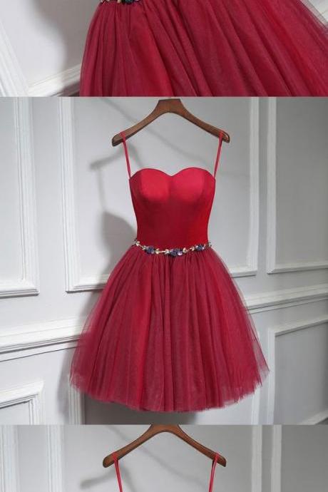 Cute burgundy neck short prom dress, homecoming dress ,2018 Plus Size Tulle Short Cocktail Dresses, Girls Wedding Gowns ,Wedding Guest Gowns ,Women PARTY gOWNS .