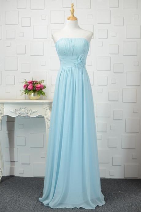 Light Blue Floor Length Bridesmaid Dresses, Simple Bridesmaid Dress 2018, Blue Formal Dresses,plus Size Chiffon Long Party Dress,women Party