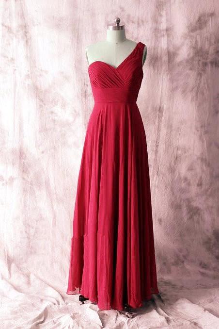 Beautiful Wine Red One Shoulder Bridesmaid Dress, Bridesmaid Dress 2018, Long Party Dres,plus Size Bridesmaid Dresses, Women Party Gowns .girls