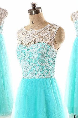 Blue Tulle And Lace A-line Simple Party Dresses, Formal Dresses, Evening Gowns 2018,floor Length Women Party Gowns , Wedding Party Gowns