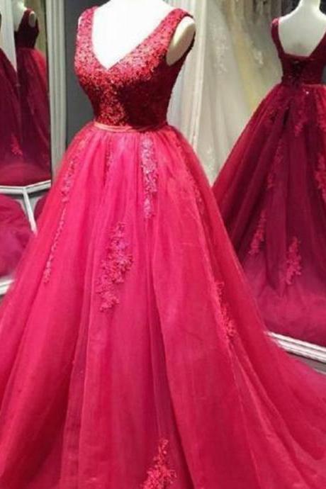V Neck Applique Wedding Dress Bridal Gown Custom 2018 Plus Size Red Tulle China Wedding Dresses, Custom Made Women Party Gowns .sexy Pricess