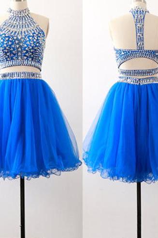 Blue homecoming dress, open back homecoming dress, junior homecoming dress, backless homecoming dress, pretty homecoming dress,Sexy Crystal Mini Prom Dress, Girls Party Gowns .