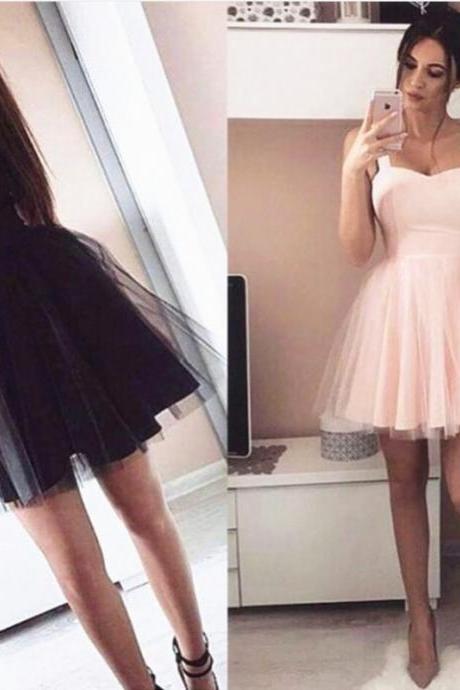 short party dress,pink homecoming dress,tulle ball gowns,short cocktail dress,sweetheart dress,Spaghetti Straps Tulle Short Party Gowns ,Women Party Gowns .