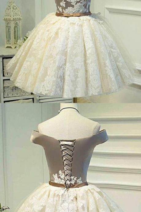 Sleeveless Ivory Homecoming Prom Dresses Fetching Short A-line/Princess Bandage Lace Up Dresses,Off Shoulder Wedding Party Gowns ,Short Cocktail Dress, New Arrival Girls Dress .