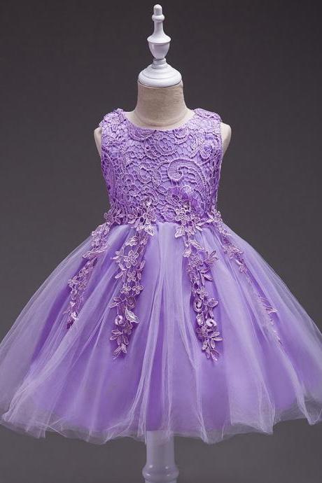 Lace Wedding Flower Dresses,purple Tulle Short Cocktail Dresses Little Girls Gowns ,tulle Kids Gowns ,pageant Gowns , Short Flower Girls Dresses