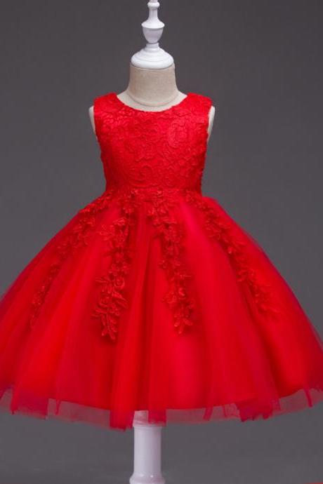 Lace Wedding Flower Dresses, Red Tulle Short Cocktail Dresses Little Girls Gowns ,tulle Kids Gowns ,pageant Gowns , Short Flower Girls Dresses .