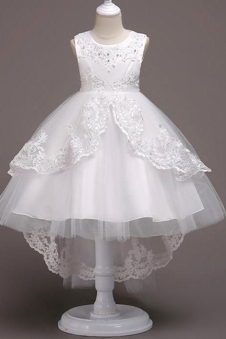 White Lace Flower Girls Dresses High Low Party Girls Gowns ,2018 Little Girls Pageant Gowns ,wedding Kids Gowns , Girls Pageant Gowns ,tull