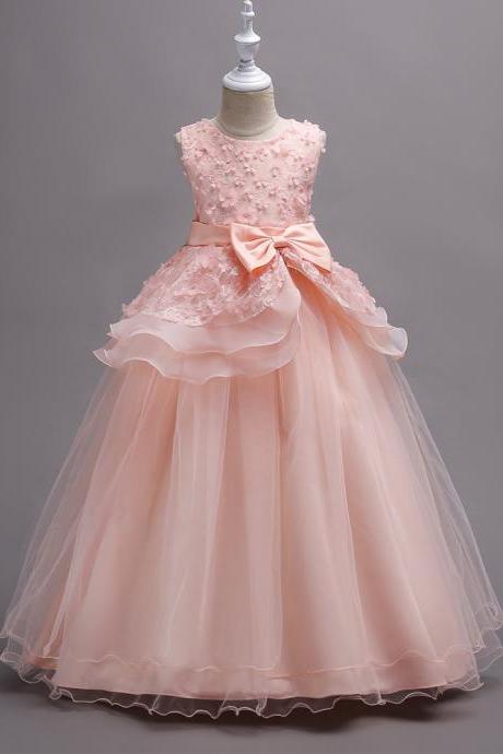 White Lace Flower Girls Dresses Sky Blue Party Girls Gowns ,pink Gowns .2018 Little Girls Pageant Gowns ,wedding Kids Gowns , Girls Pageant