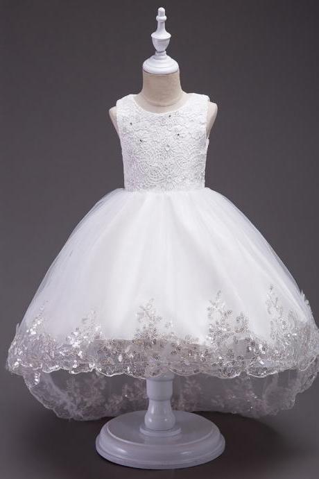 Little Girl Party Holy Communion Dresses Pageant Gowns Kids, White Bow lLittle Gowns ,Red High Low Flower Girls Dresses, White Lace Formal Girls Gowns ,Sweep Train Kids Gowns ,Wedding Flower Gowns .