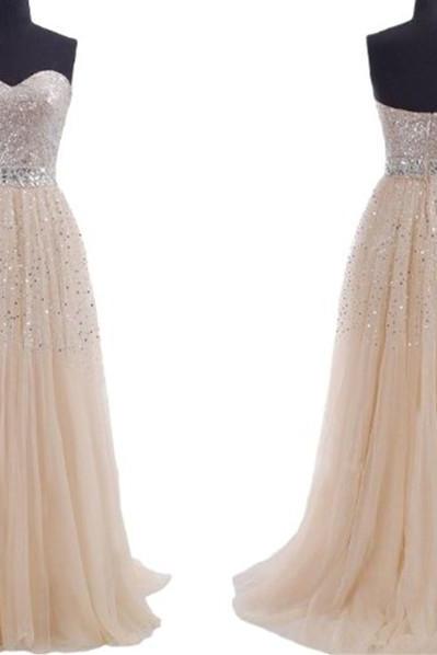 Plus Size Modest Champagne Prom Dresses Sequins Sweeheart Zipper Long Evening Part Dress Custom Made，luxury Beaded Women Party Gowns , Long