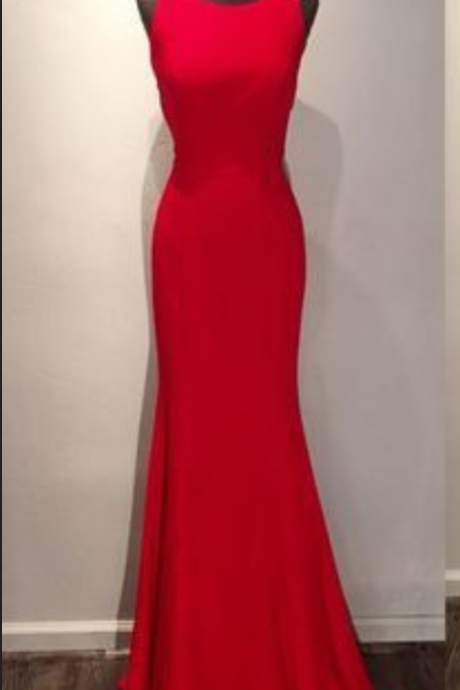 Red Sleeveless Mermaid Floor-length Prom Dress, Evening Dress Featuring Crisscross Back,mermaid Prom Dresses,formal Evening Gowns .