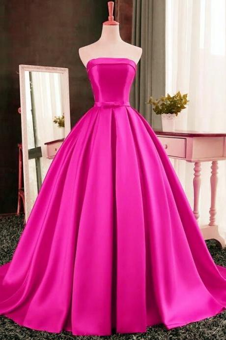 Fuchsia Pricess Prom Dress,modest Prom Dress,red Satin Ball Gowns Prom Evening Dresses , Ball Gowns Wedding Evening Dress , Women Gowns
