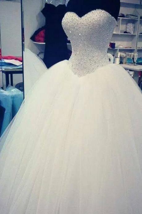 Luxury Beaded Crystal Corset Pricess Wedding Dresses Off Shoulder Ball Gown Wedding Gowns Custom Made Women Bridal Gowns .