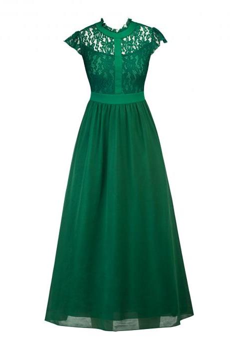 Green Lace Long Prom Dress Cheap Chiffon Wedding Evening Gowns High Neck Formal Prom Gowns ,Wedding Prom Gowns ,Plus Size Green Party Gowns 