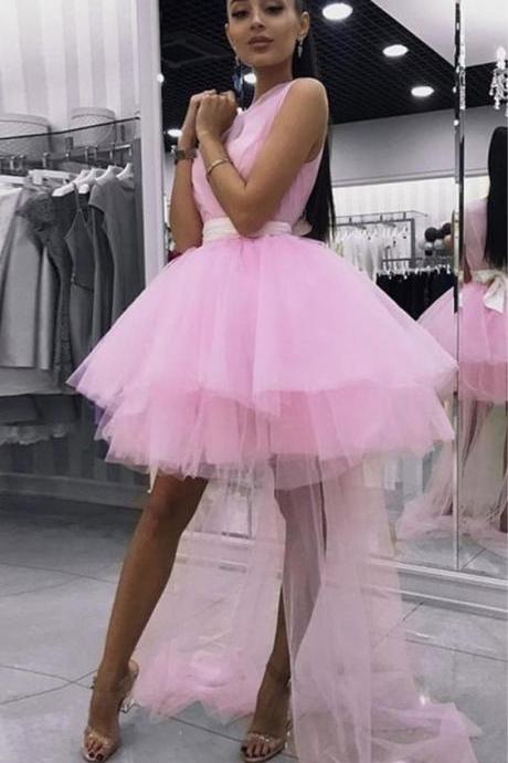 Pink Tulle Homecoming Dress Custom Made Prom Party Gowns , Plus Size Wedding Party Gowns .