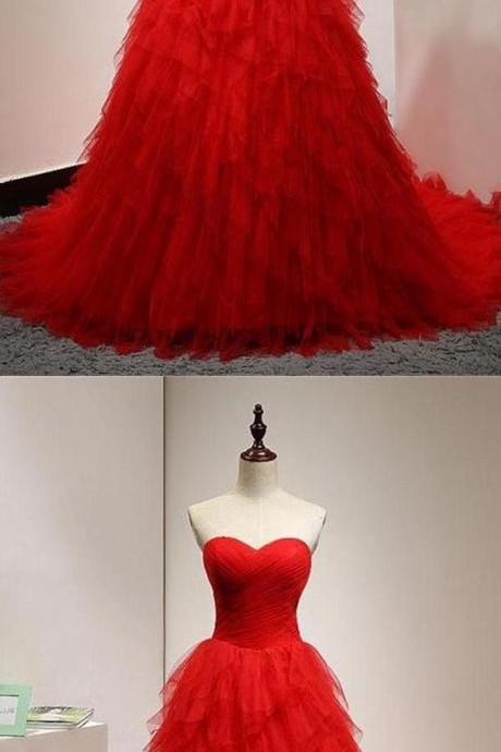 Vintage Red Ruffle Long Prom Dresses A Line , 16 Sweet Prom Dress ,off Shoulder Prom Gowns ,