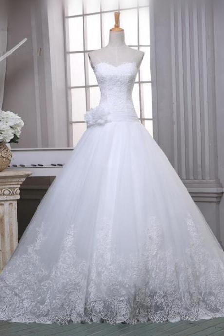 Custom Made Sweetheart Neck Lace White/ivory Simple Wedding Dresses 2018 A Line Tulle Elegant Wedding Gowns