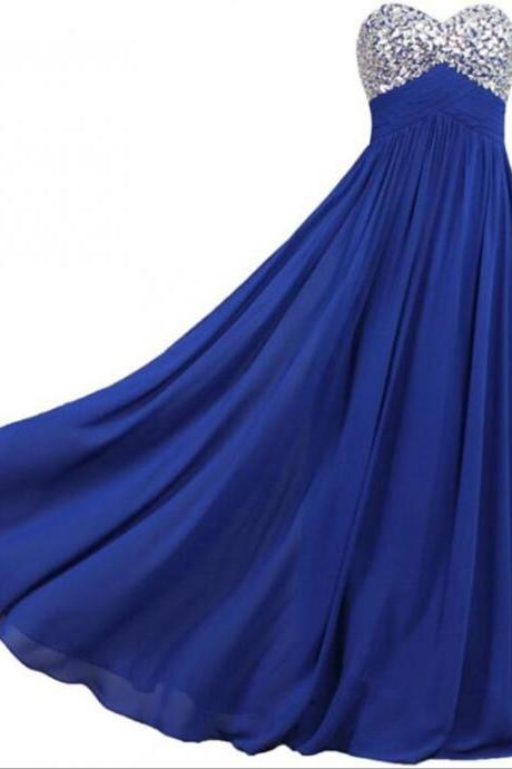 Shiny Beaded Corset Royal Blue Formal Evening Dress , Royal Blue Long Prom Dresses, Prom Gowns