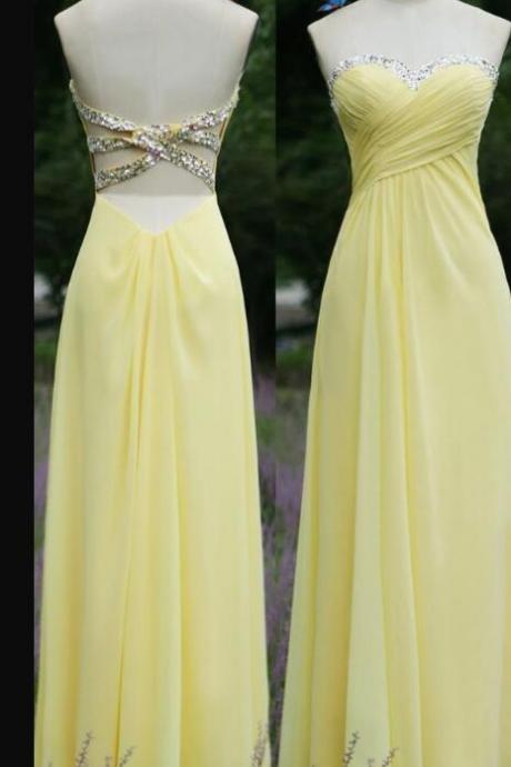 Charming Yellow Chiffon Prom Dresses Sexy Backless Ruffle Prom Dress Beaded Wedding Guest Gowns , A Line Bridesmaids Dresses ,off Shoulder Party
