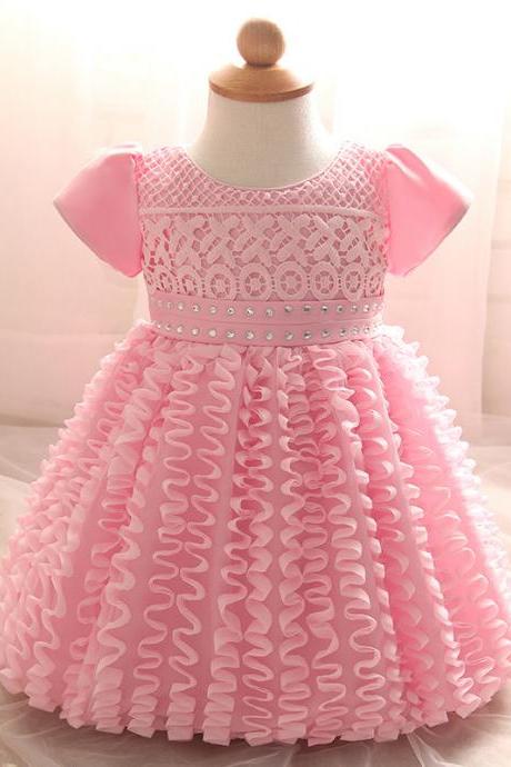 Pink Pricess Prom Dress, Flower Girl Dress Short , Wedding Flower Girls Dresses
