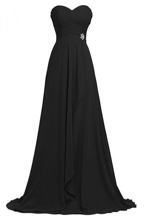 Black Chiffon Long Bridesmaid Party Dress, Simple Formal Prom Dress, Custom Made Black Party Gowns