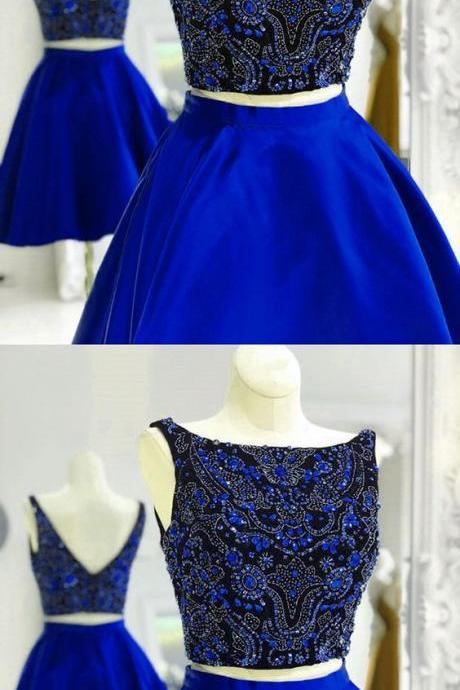 Shiny Crystal Corset Royal Blue Short Homecoming Dress A Line Women Prom Gowns Mini