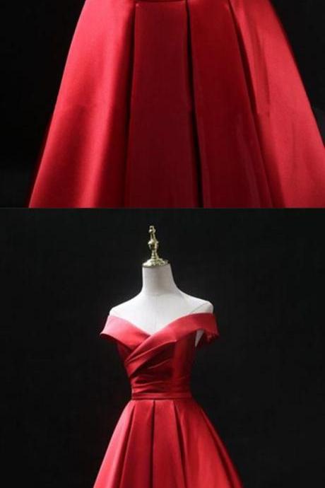 Sexy A Line Red Satin Ruffle Formal Prom Dress Off Shoulder Long Prom Party Gowns .fashion Women Evening Dress