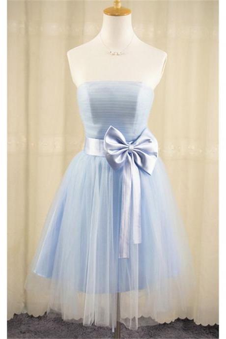 Sexy Light Blue Ruffle Short Homecoming Dress With Bow Mini Junior Party Dresses