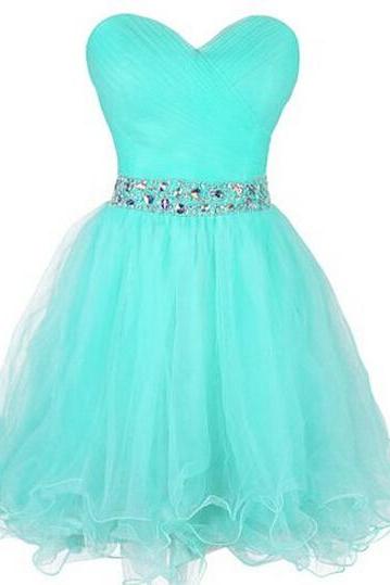 Mint Green Ruffle Short Homecoming Dress A Line Women Prom Dresses ,Short Cocktail Gowns With Beaded 