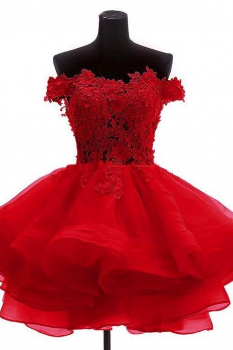 Red Lace Homecoming Dress Short Women Cocktail Dress Skirts Tiers Fashion Sweet 16 Prom Gowns