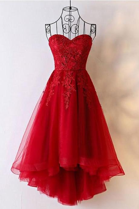 Red Sweet Lace 16 Prom Dress A Line High Low Homecoming Dress 2019 Women Graduation Gowns