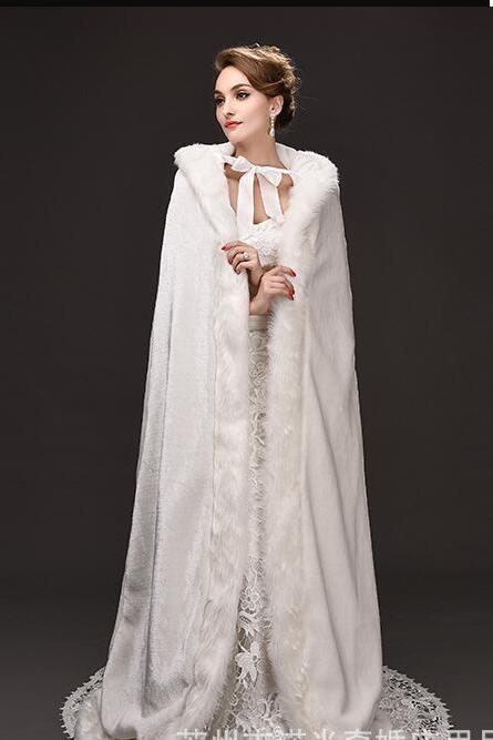 Vintage Ivory Warm Winter Wedding Jackets Faur Fur Long Coats For Wedding ,Cheap Bridal Shawel Wrap For Bridal 