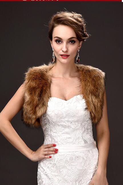 Vintage Rabbit Warm Winter Wedding Jackets Faur Fur Short Coats For Wedding ,Cheap Bridal Shawel Wrap For Bridal 