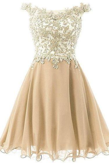Champagne Lace Scoop Homecoming Dress A Line Women Cocktail Gowns Knee-length Party Gowns