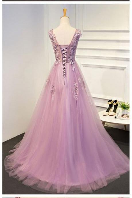 Fahion Lace Tulle Women Evening Dress A Line Formal Evening Party Dresses, Long Prom Dresses