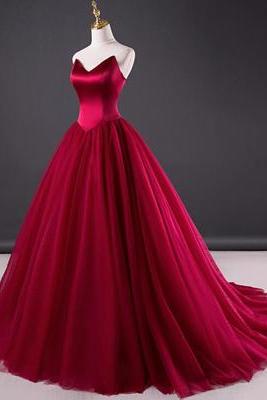 Fashion Burgundy Tulle Long Prom Dress A Line Sweet 16 Prom Gowns Women Quinceanera Dress For 15